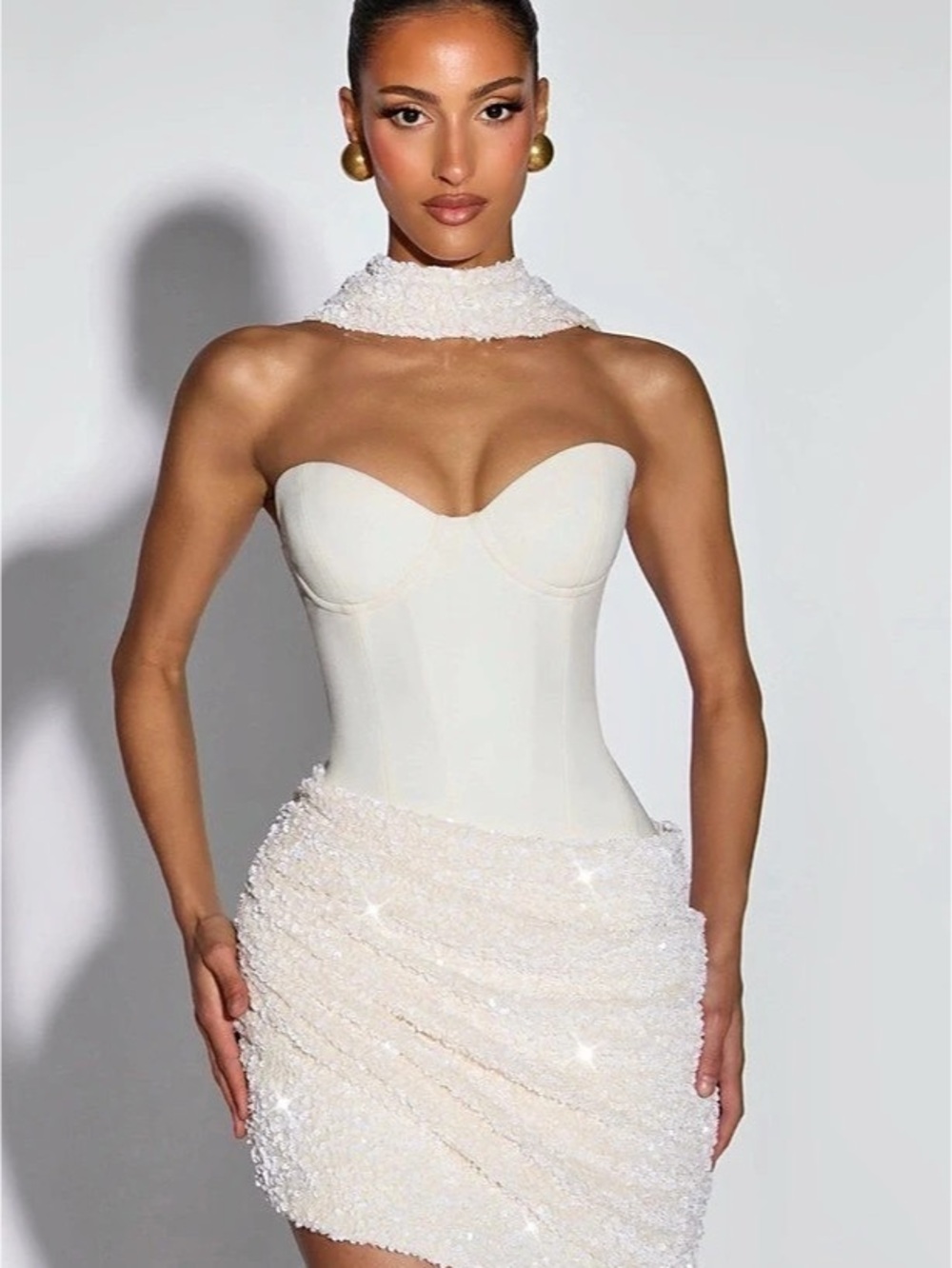 BABYBOO Denise Mini Dress Sequin Mini Dress in White Like New